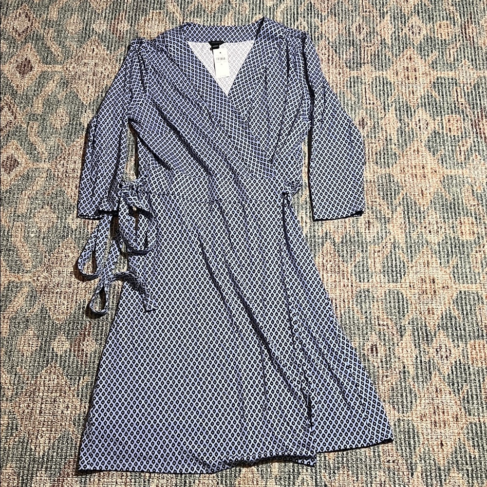 Ann Taylor Blue Long Sleeve Wrap Dress,  size 8 NWT